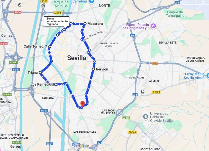 mapa zonas estacionamiento regulado sevilla